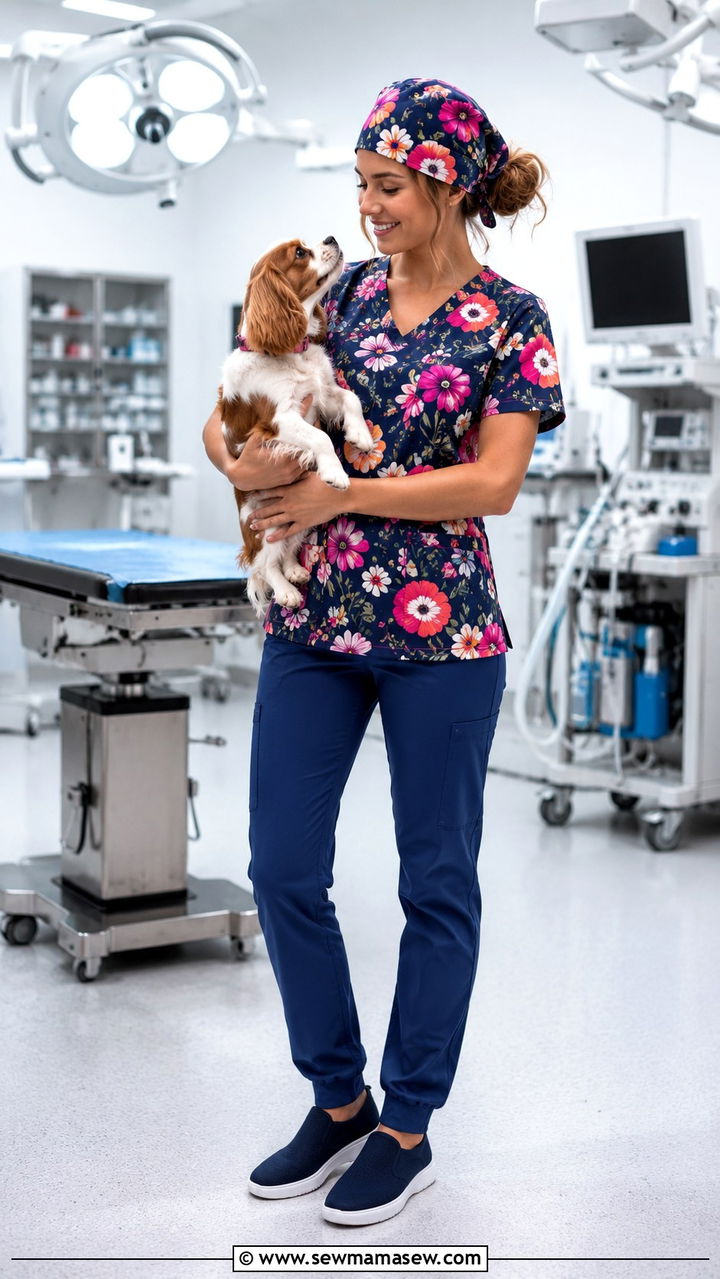 Matching scrub cap with scrub set - 25 Vet tech outfit ideas