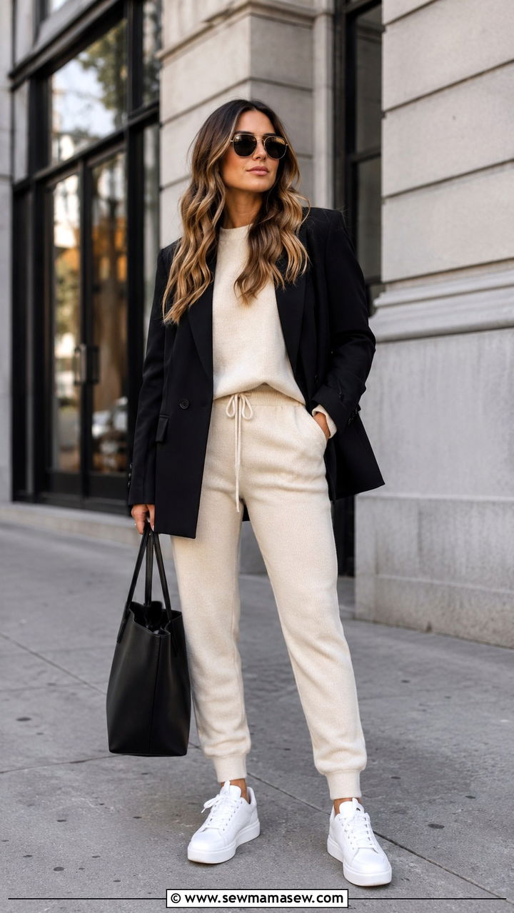 Matching sweatsuit with blazer outfit - 30 casual sporty chic outfits