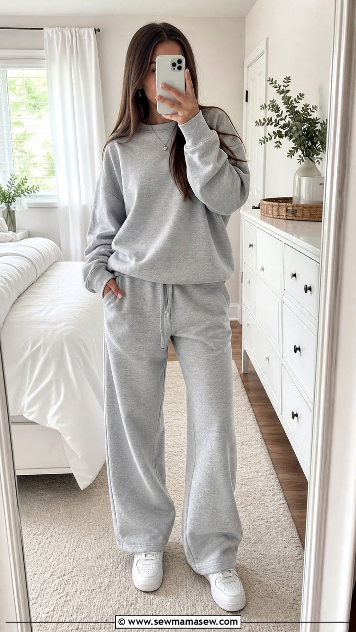Matching sweatsuit with sneakers outfit - 35 Back to school outfits for teens