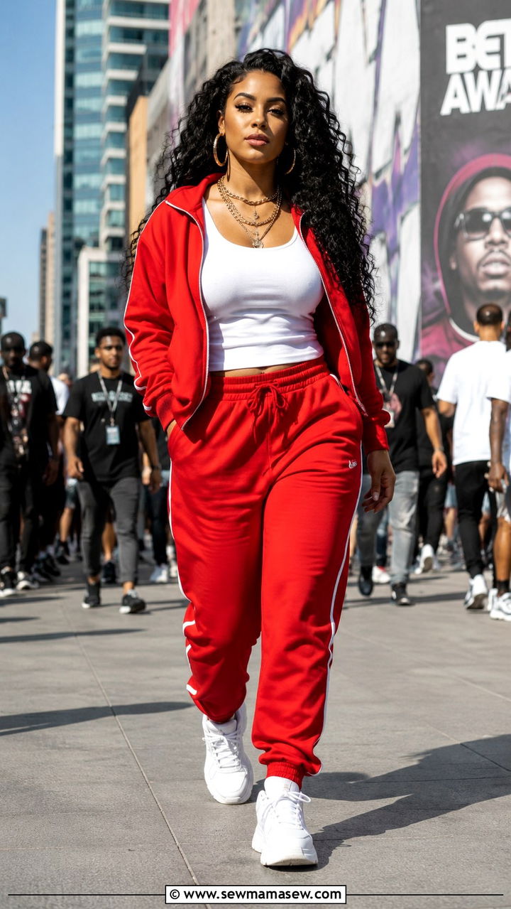 Matching tracksuit with gold accessories - 25 Rock The Bells outfit ideas