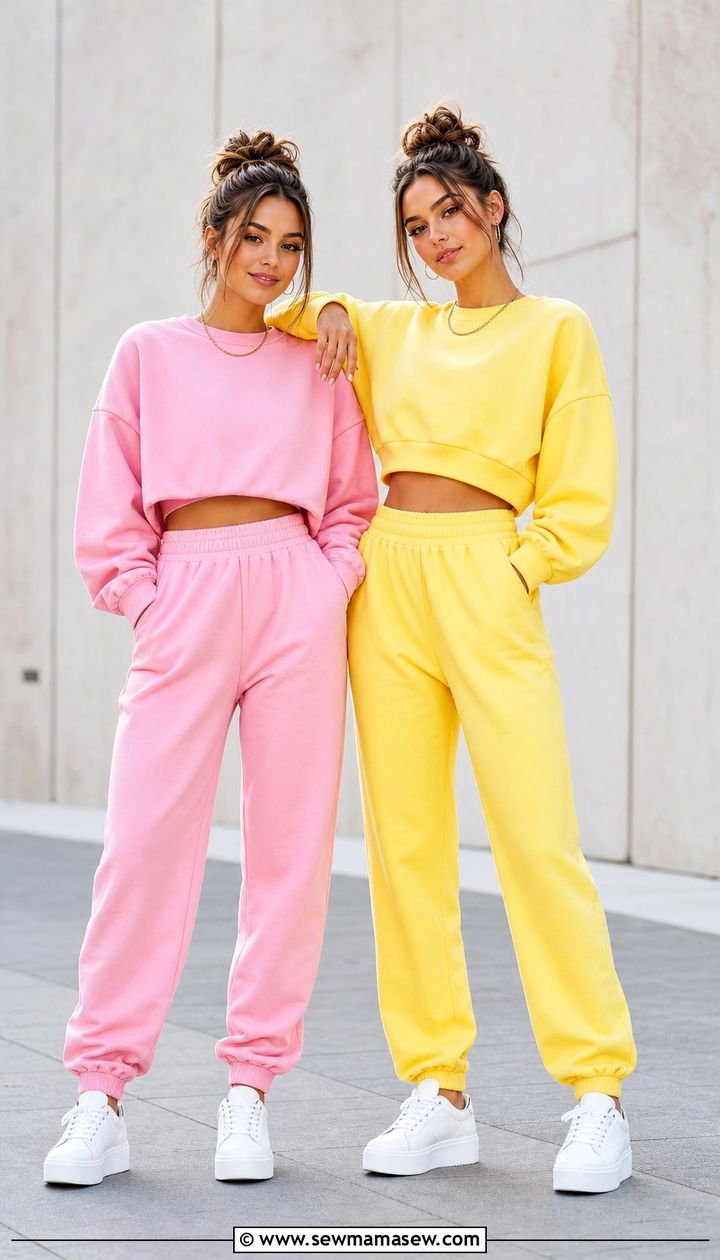 Matching tracksuits in bright spring hues - 25 Spring matching outfits for sisters