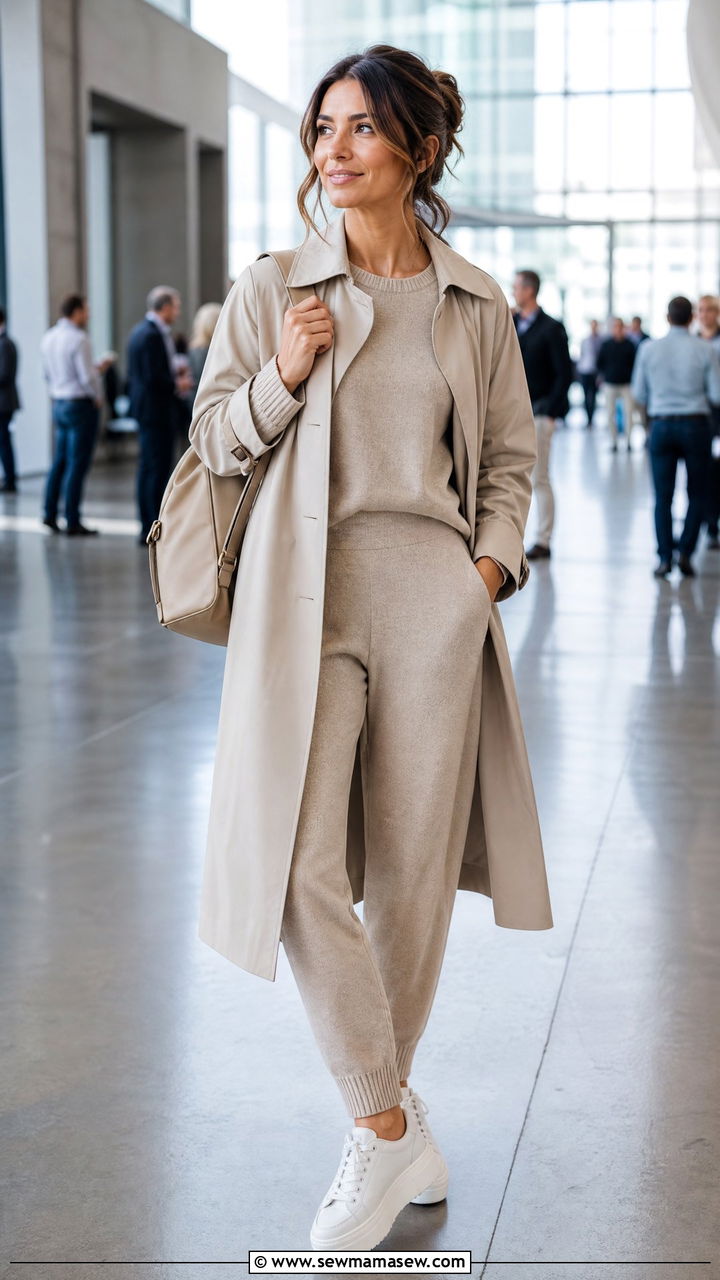 Matching two piece knit set with clean sneakers - 35 Marketing conference outfit ideas