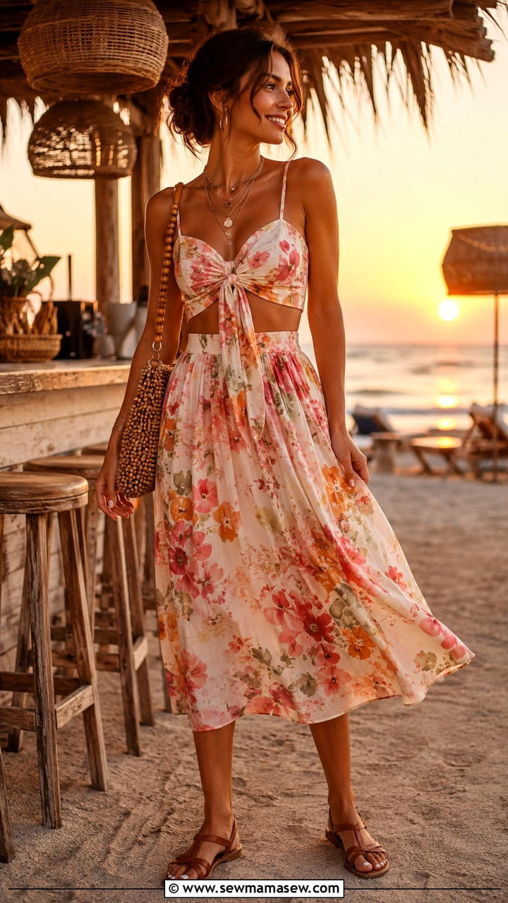 Matching two piece print set - 30 classy resort vacation outfit ideas