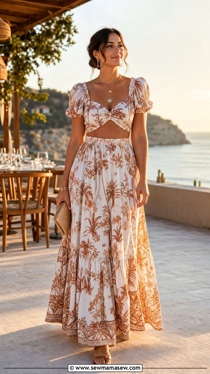 Matching two piece set with maxi skirt - 25 summer outfits for pear shaped body