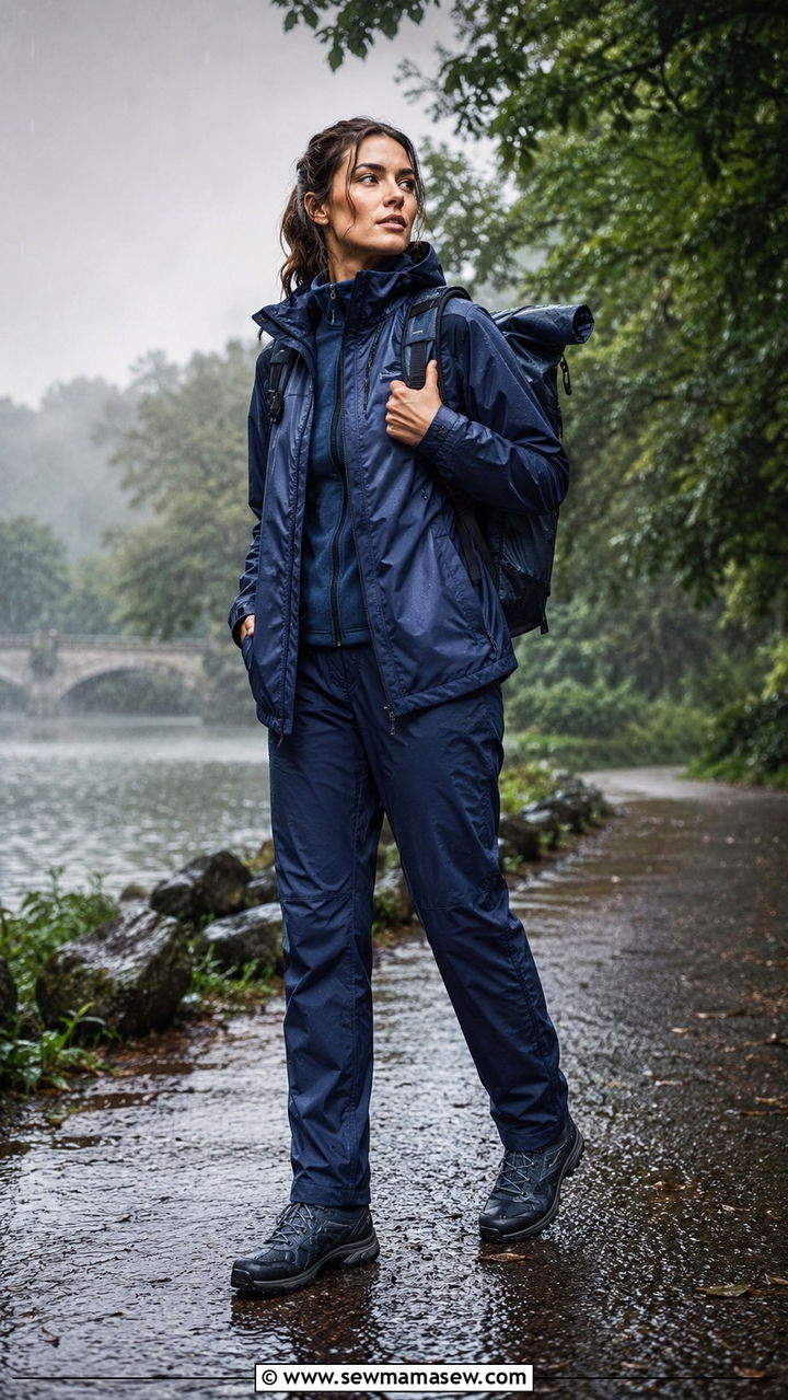 Matching waterproof jacket and pants set - 20 Thunderstorm outfit ideas