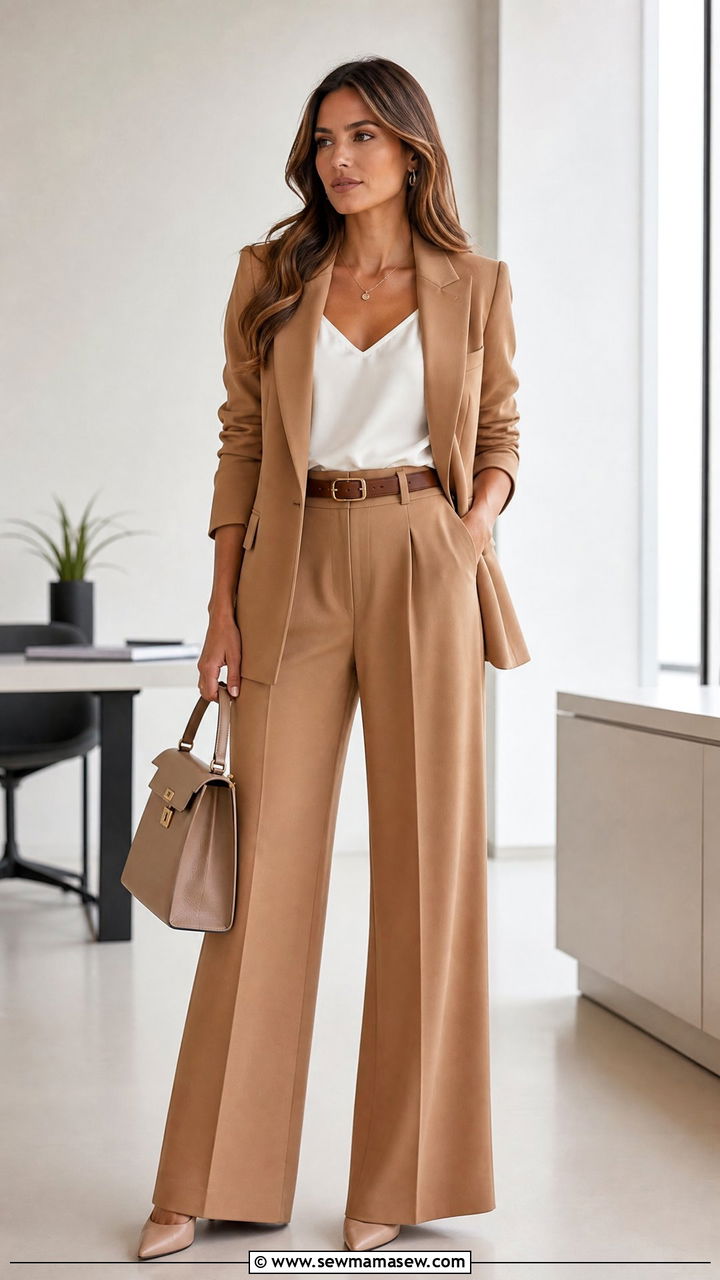 Matching wide leg pants set outfit - 25 Business casual outfits with wide leg pants