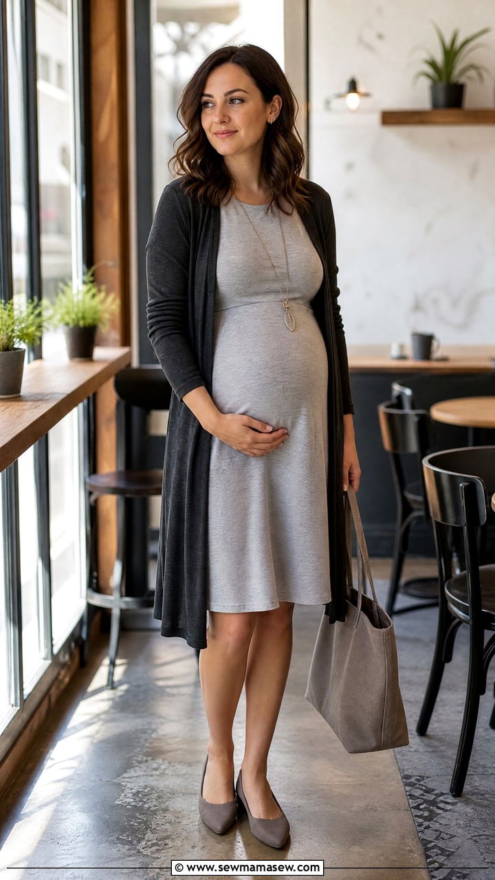 Maternity A line dress with cardigan interview - 25 Maternity outfit ideas work interview