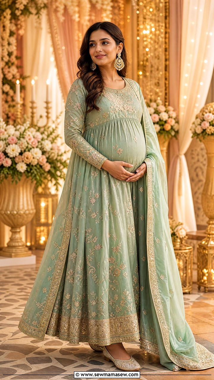 Maternity Anarkali suit for Indian wedding - 30 Maternity outfit ideas for wedding guest
