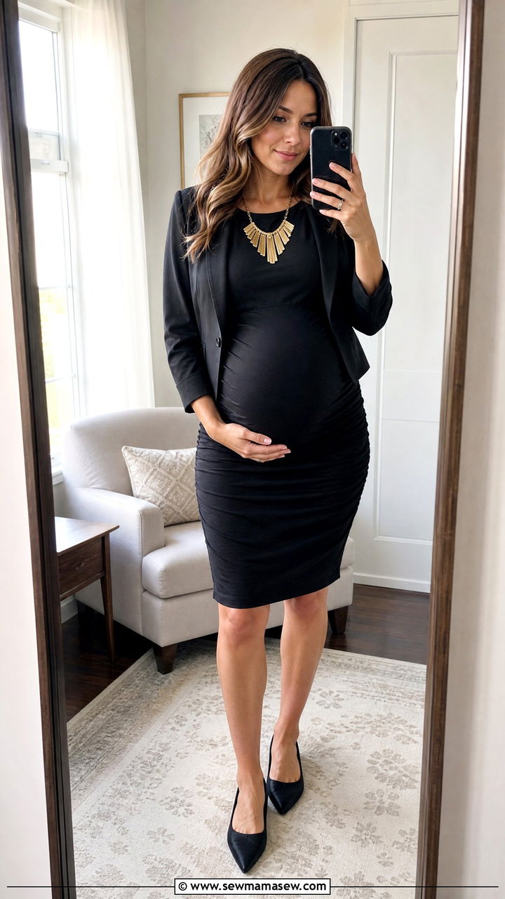 Maternity Black Dress With Statement Necklace - 35 Maternity outfit ideas for work