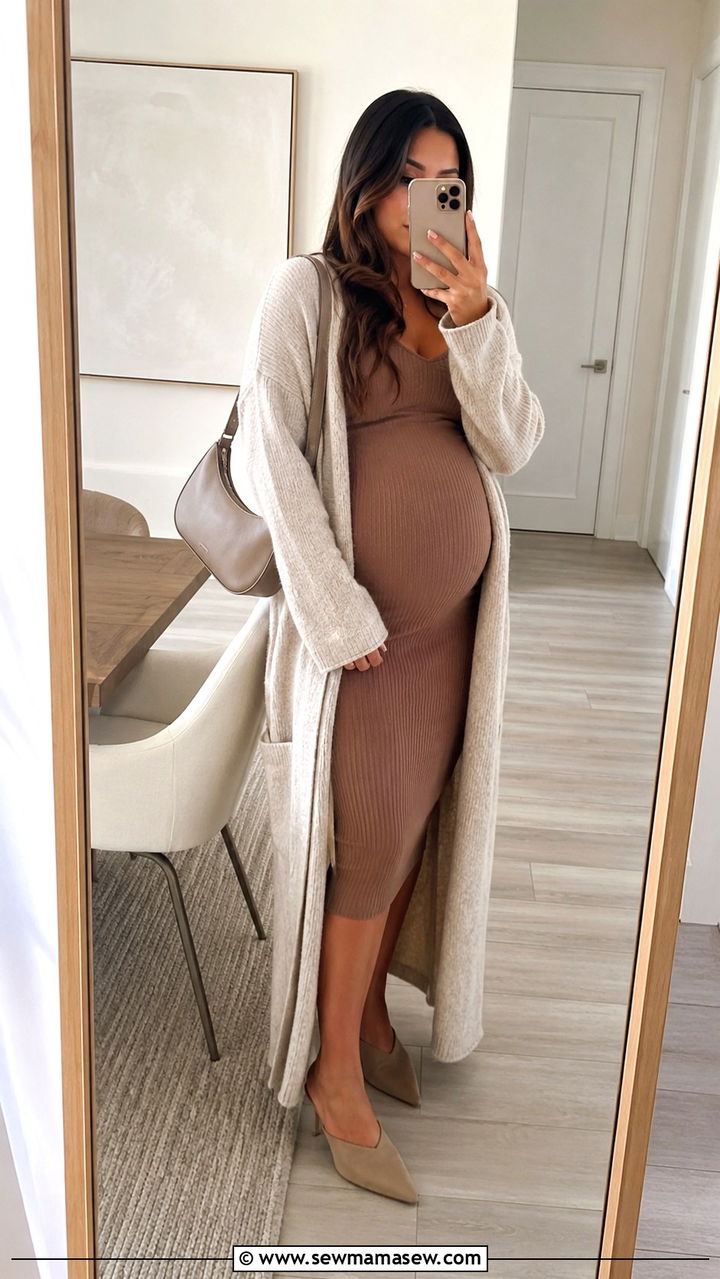 Maternity Bodycon Dress And Duster Cardigan - 20 Maternity outfit ideas 9 months