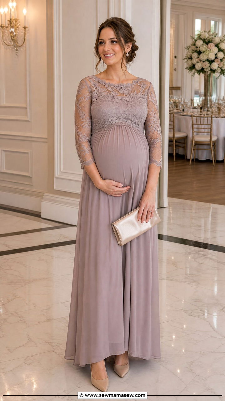 Maternity Dress with Sheer Sleeves - 35 Maternity wedding guest outfits