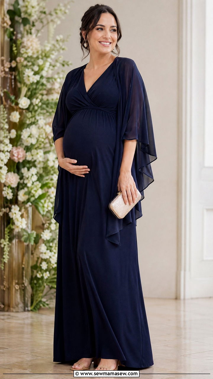 Maternity Empire Waist Gown with Comfortable Low Heels - 35 Evening wedding guest outfits