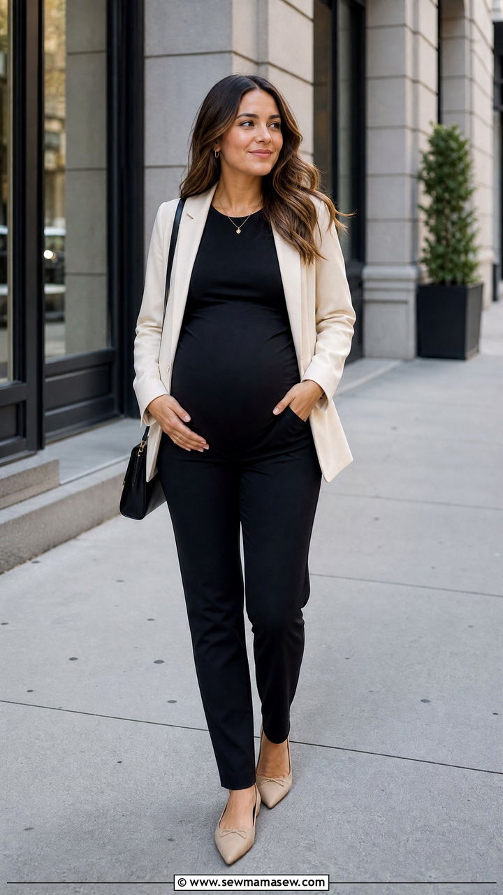 Maternity Jumpsuit With Blazer - 35 Maternity outfit ideas for work