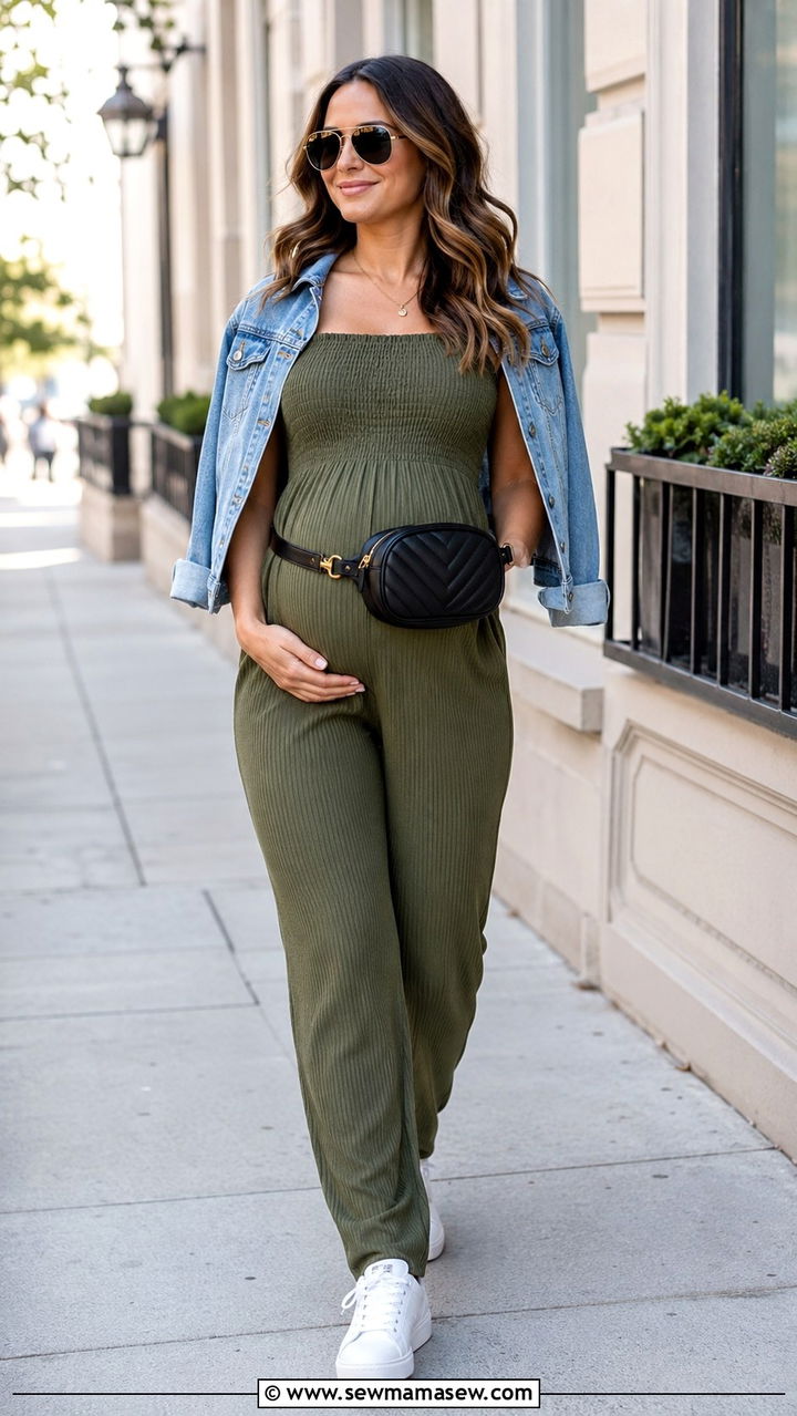 Maternity Jumpsuit With White Sneakers - 20 Maternity outfit ideas 9 months