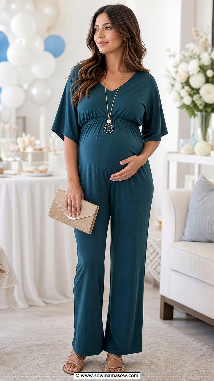 Maternity Jumpsuit with Kimono Sleeves - 25 modest baby shower outfit ideas