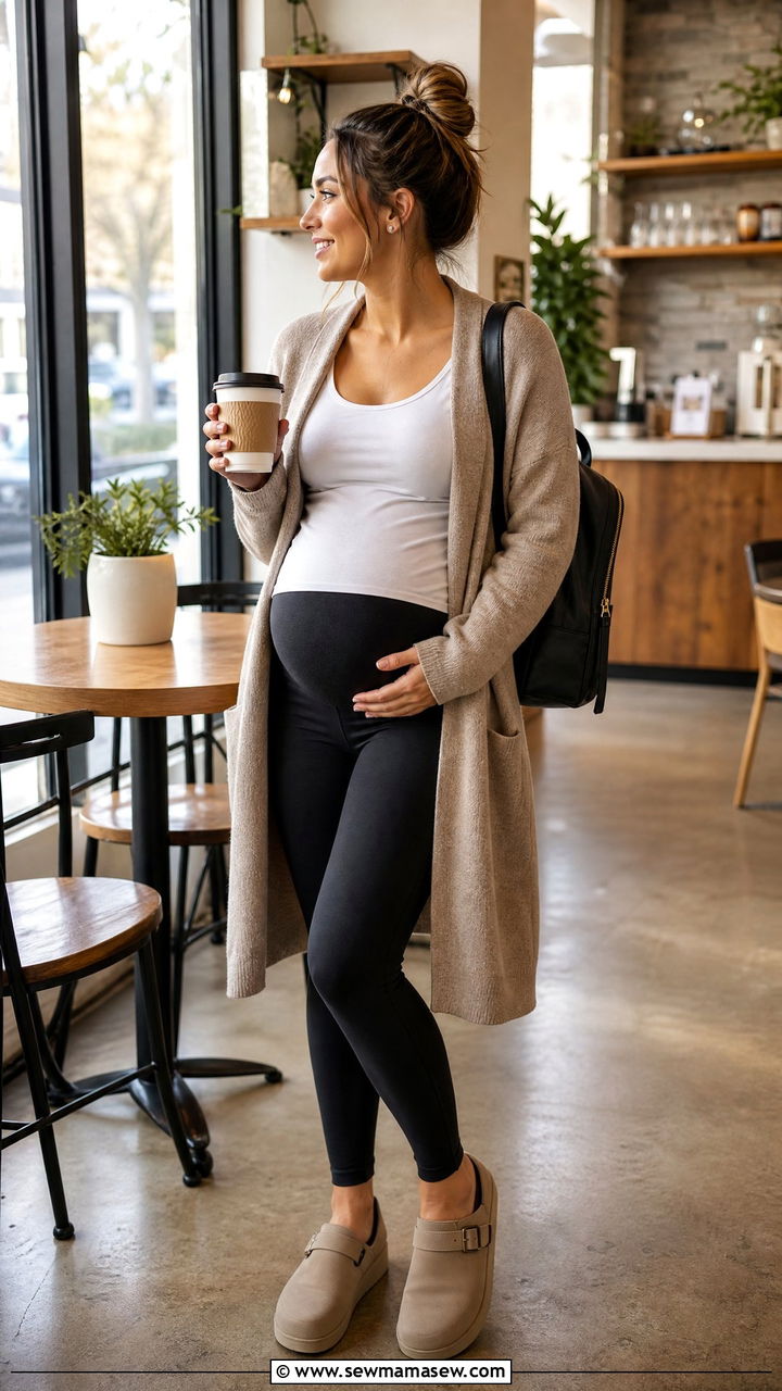 Maternity Leggings and Long Cardigan Travel Outfit - 30 Maternity vacation outfits