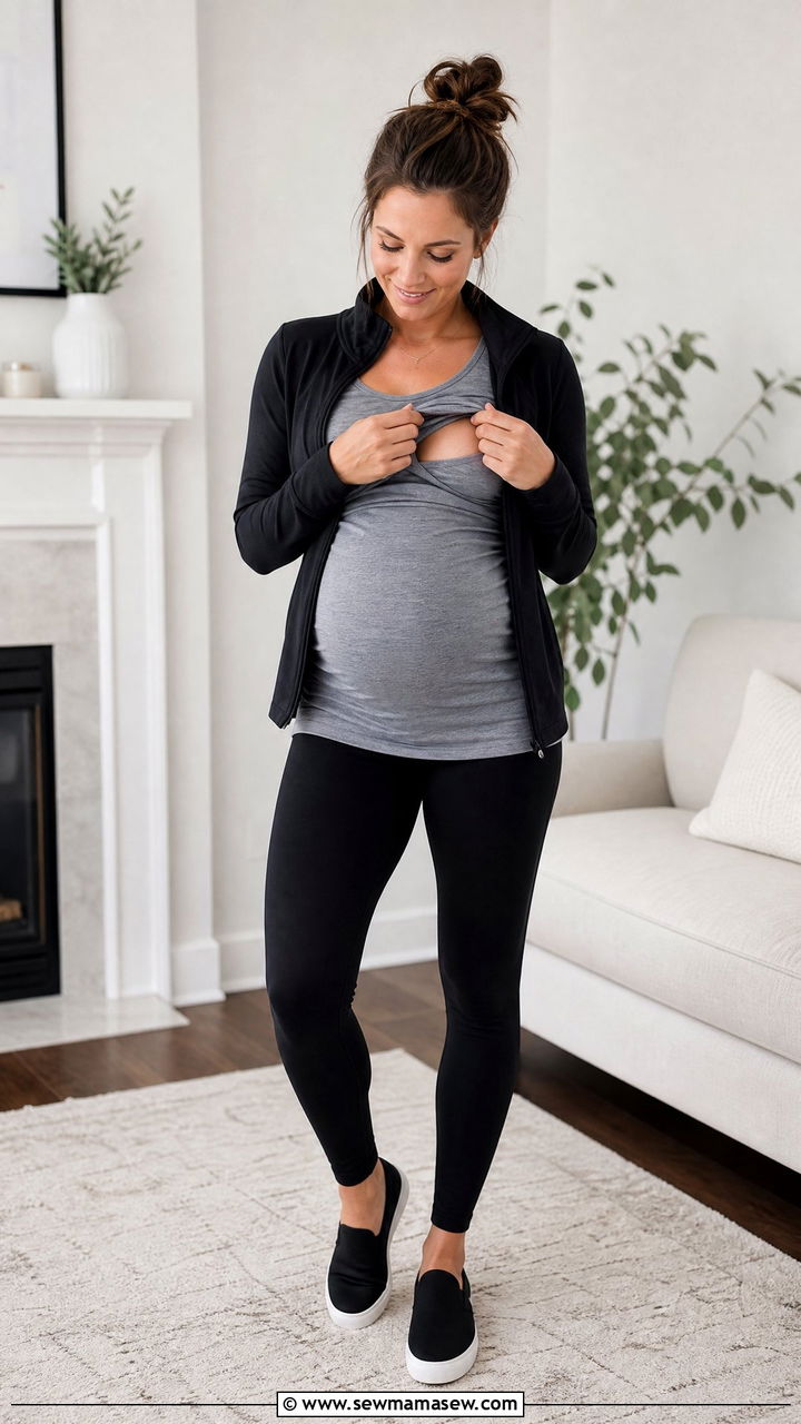 Maternity Leggings and Nursing Tank Top Outfit - 30 summer outfits for postpartum moms