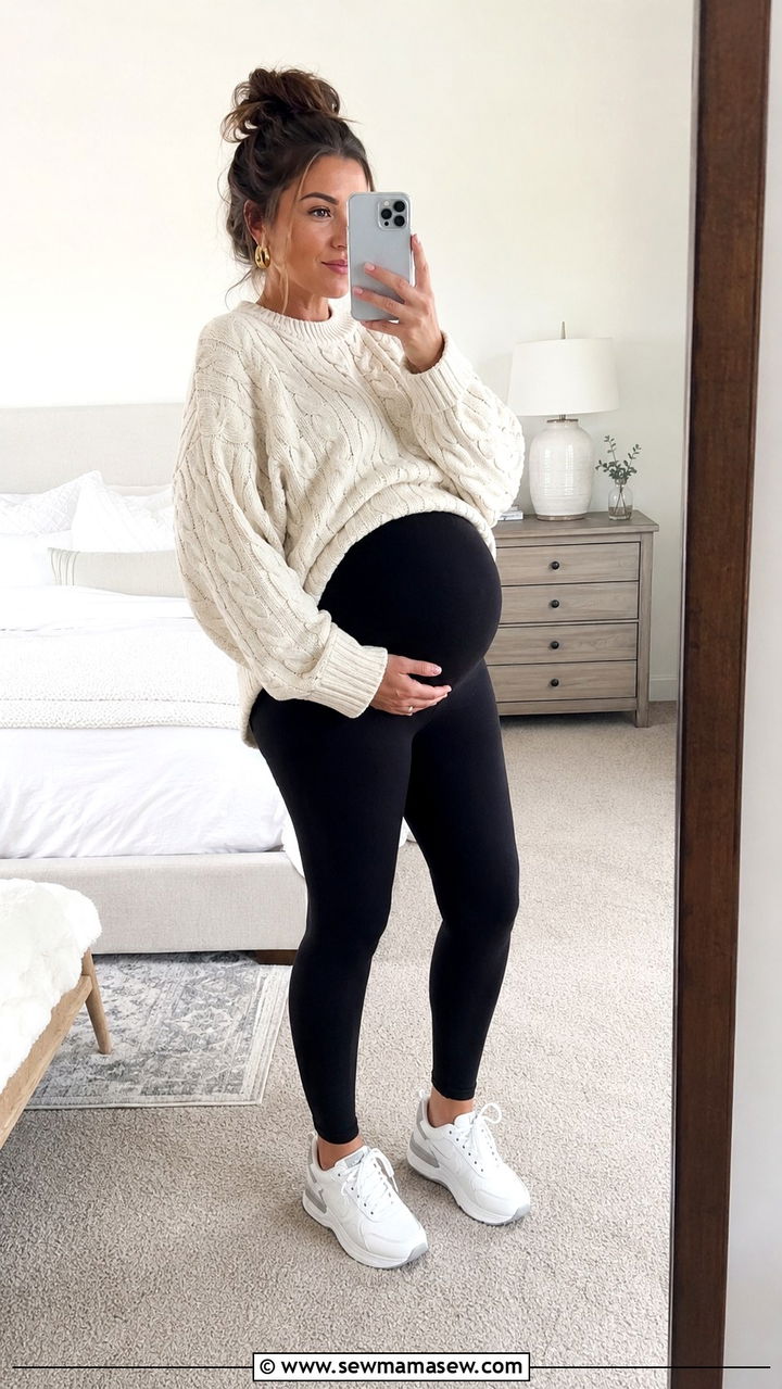 Maternity Leggings and Oversized Sweater - 20 Maternity outfit ideas third trimester