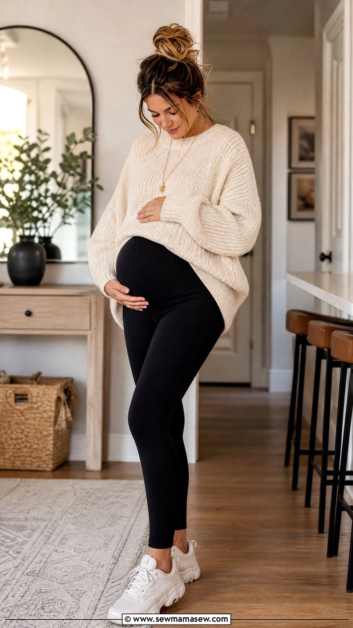 Maternity Leggings with Oversized Sweater - 20 Second trimester outfit ideas