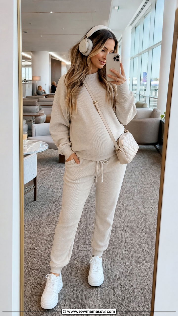 Maternity Matching Lounge Set Travel Outfit - 30 Maternity vacation outfits