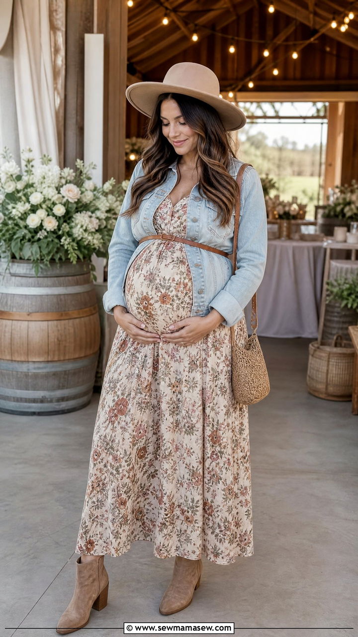 Maternity Maxi Dress With Denim Jacket Outfit - 30 Maternity outfit ideas for baby shower