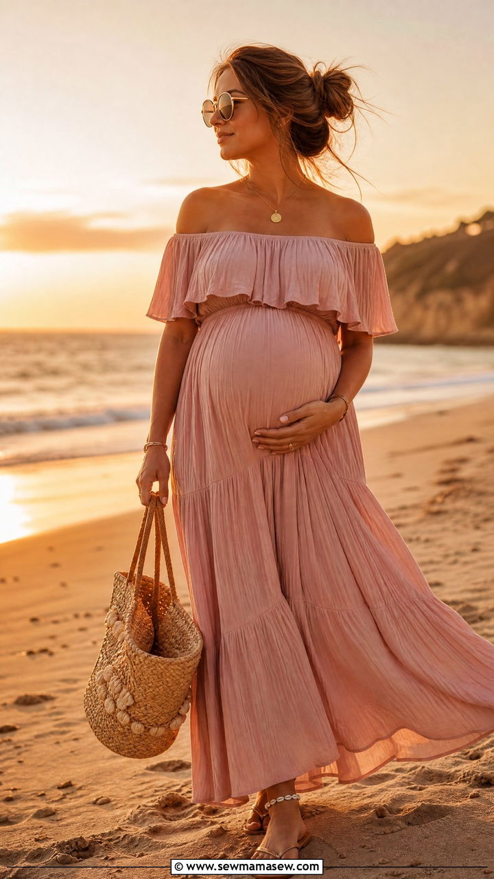 Maternity Off Shoulder Maxi Dress Beach Vacation - 30 Maternity vacation outfits