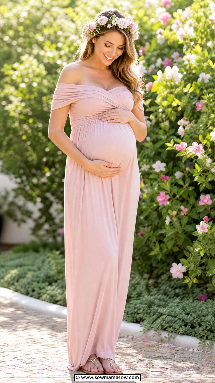 Maternity Off Shoulder Maxi Dress Spring Baby Shower Outfit - 25 Baby shower outfit ideas spring