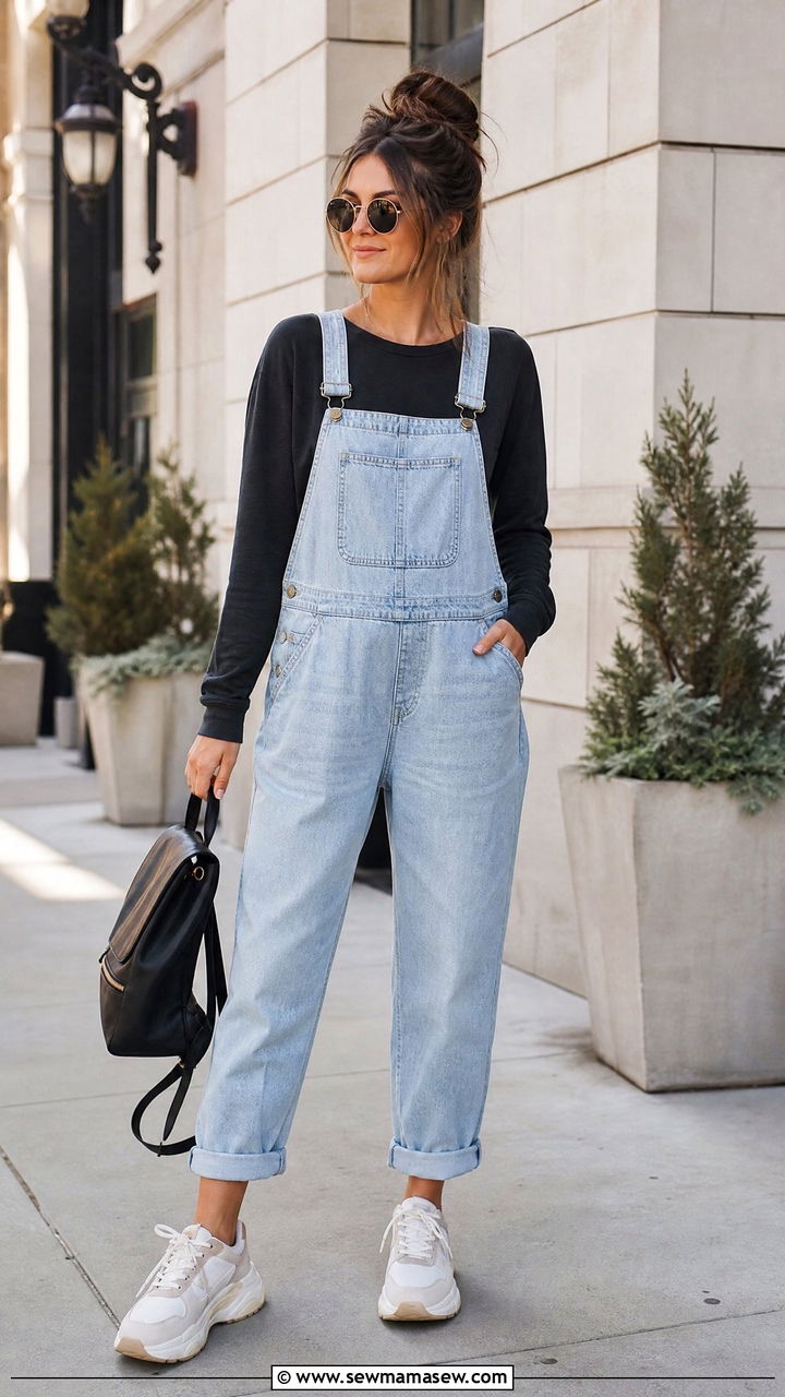 Maternity Overalls With A Lightweight Sweater - 25 Maternity outfit ideas hiding bump