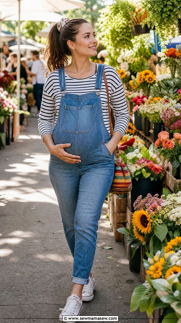 Maternity Overalls and Striped Tee Vacation - 30 Maternity vacation outfits