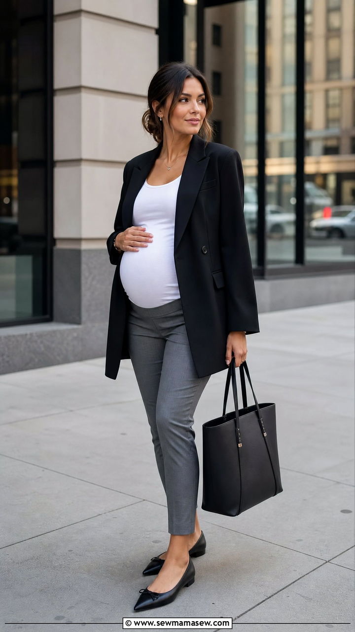 Maternity Oversized Blazer and Slim Fit Trousers - 35 Maternity outfit ideas for work