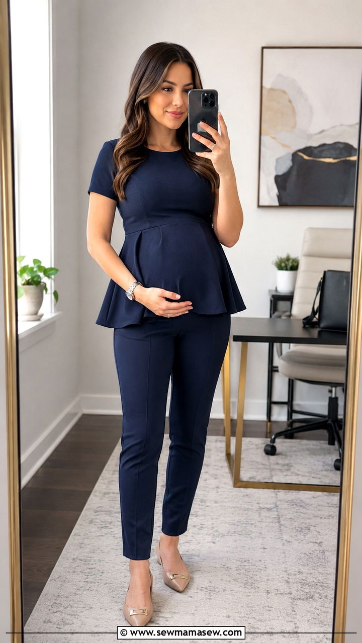 Maternity Peplum Top and Trousers Outfit - 25 work outfits for pregnant women