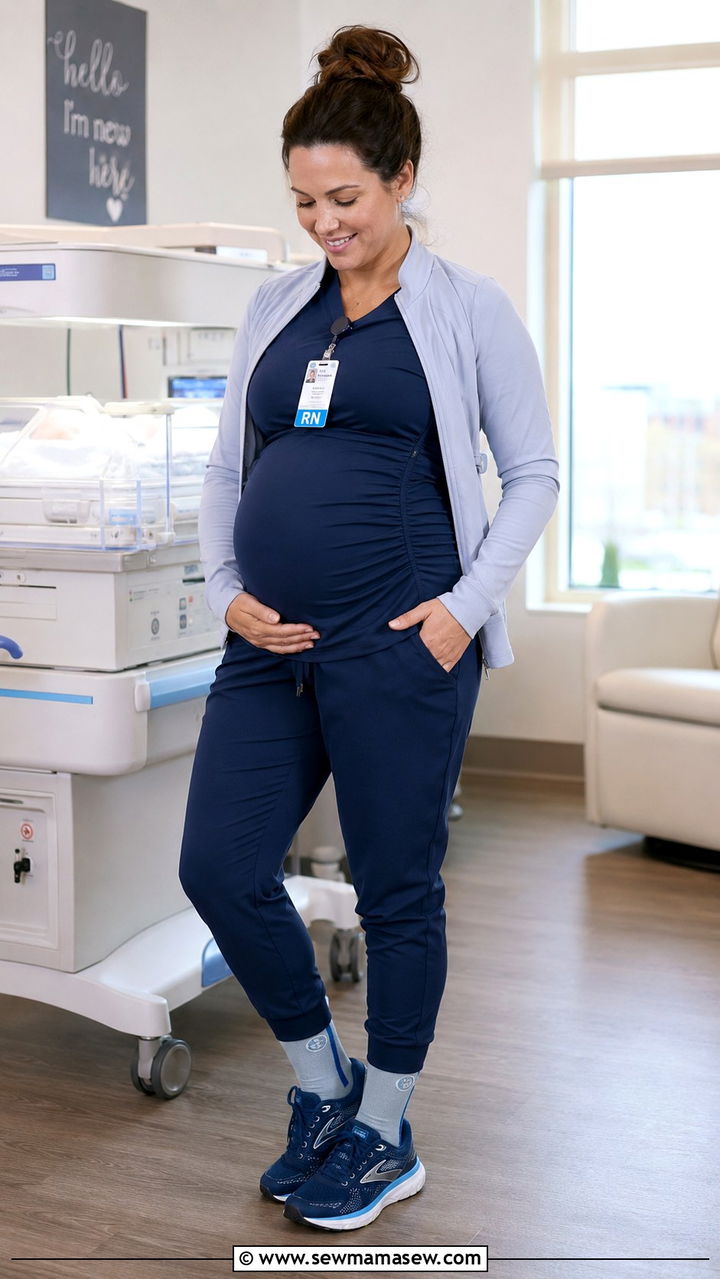 Maternity Stretchy Scrub Set With Supportive Sneakers - 20 Nicu nurse outfit ideas