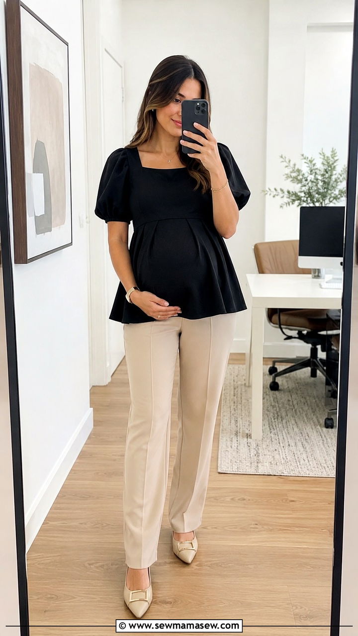 Maternity Structured Top and Straight Leg Pants Outfit - 25 work outfits for pregnant women