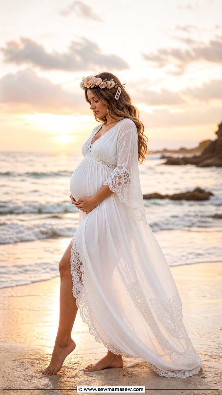 Maternity White Dress Vacation Photoshoot - 30 Maternity vacation outfits