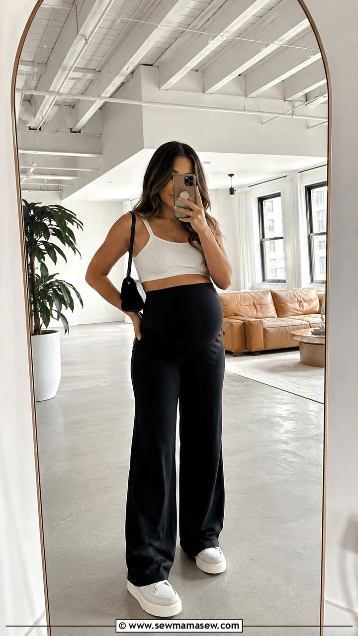 Maternity Wide Leg Trousers with Crop Top - 25 outfit ideas for pregnant women