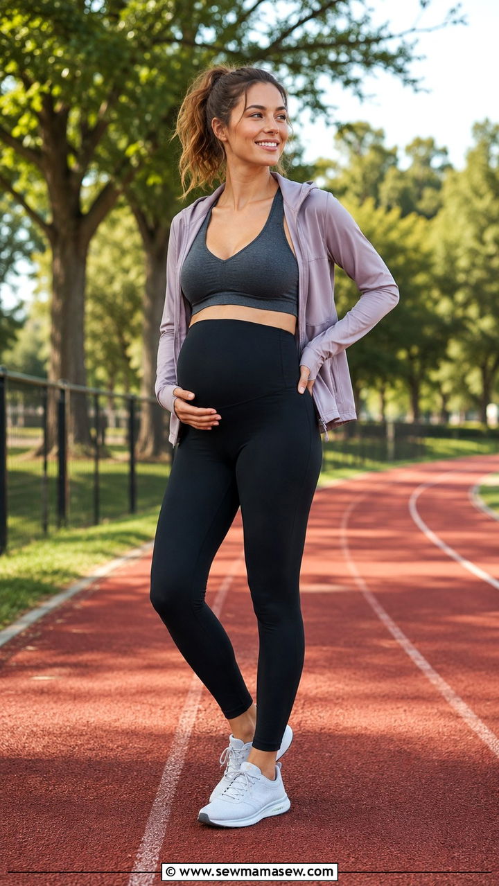 Maternity activewear outfit gym running - 25 Mom to be outfit ideas