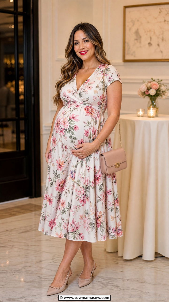 Maternity fit and flare dress for cocktail wedding - 30 Maternity outfit ideas for wedding guest