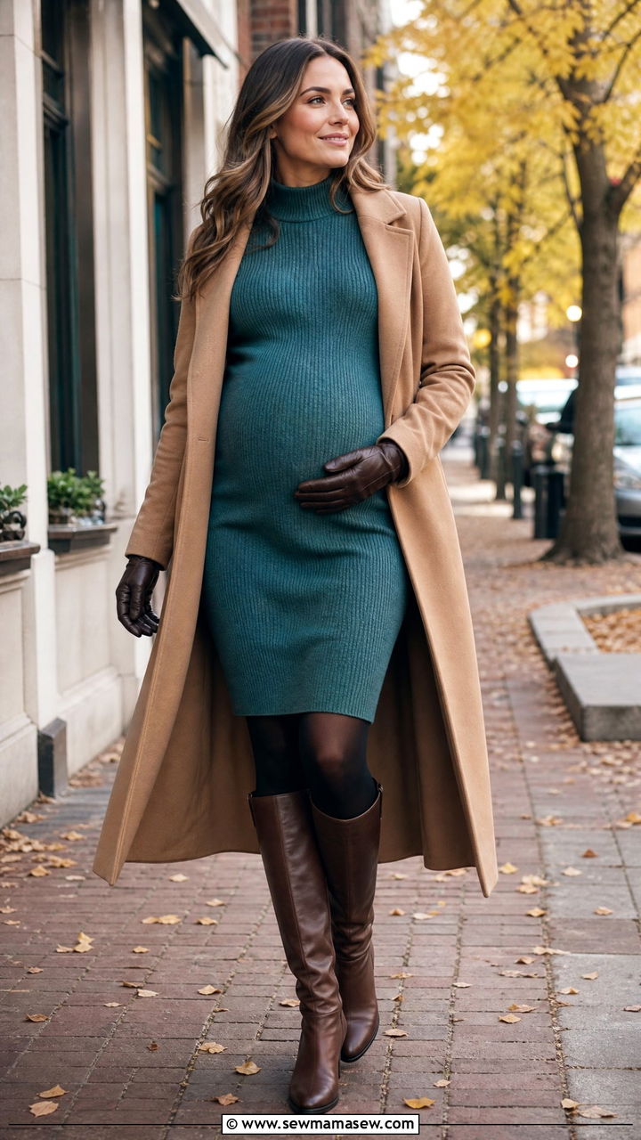 Maternity knit dress with longline coat interview - 25 Maternity outfit ideas work interview