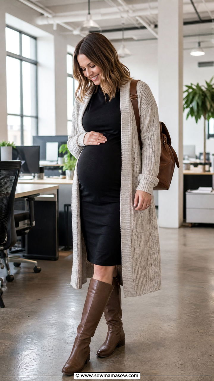 Maternity longline cardigan over dress interview - 25 Maternity outfit ideas work interview