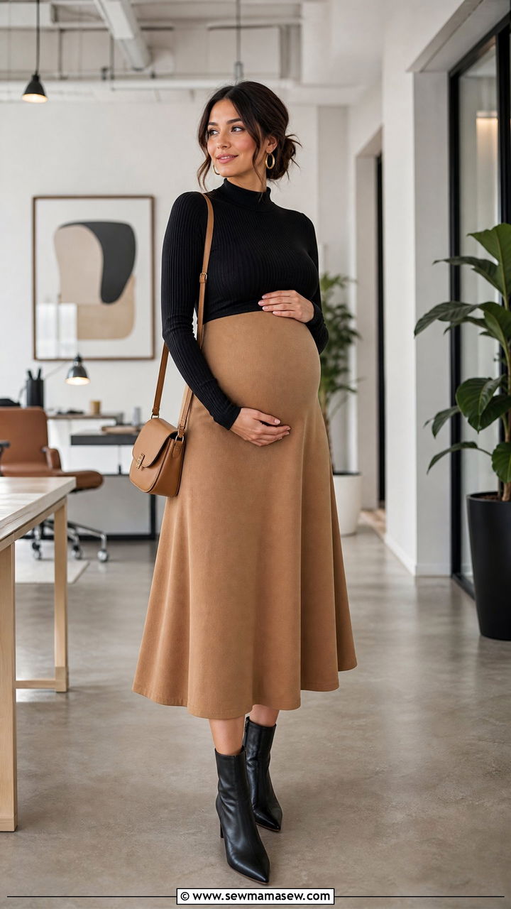 Maternity mock neck top and skirt interview outfit - 25 Maternity outfit ideas job interview