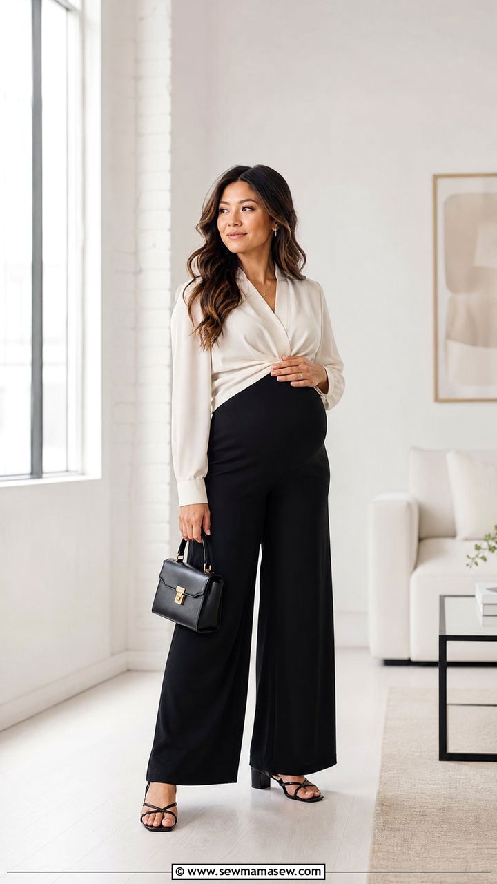 Maternity palazzo pants and blouse for interview - 25 Maternity outfit ideas work interview