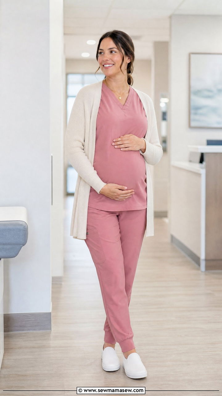 Maternity scrub set in soft dusty pink - 30 Summer outfit ideas for nurse