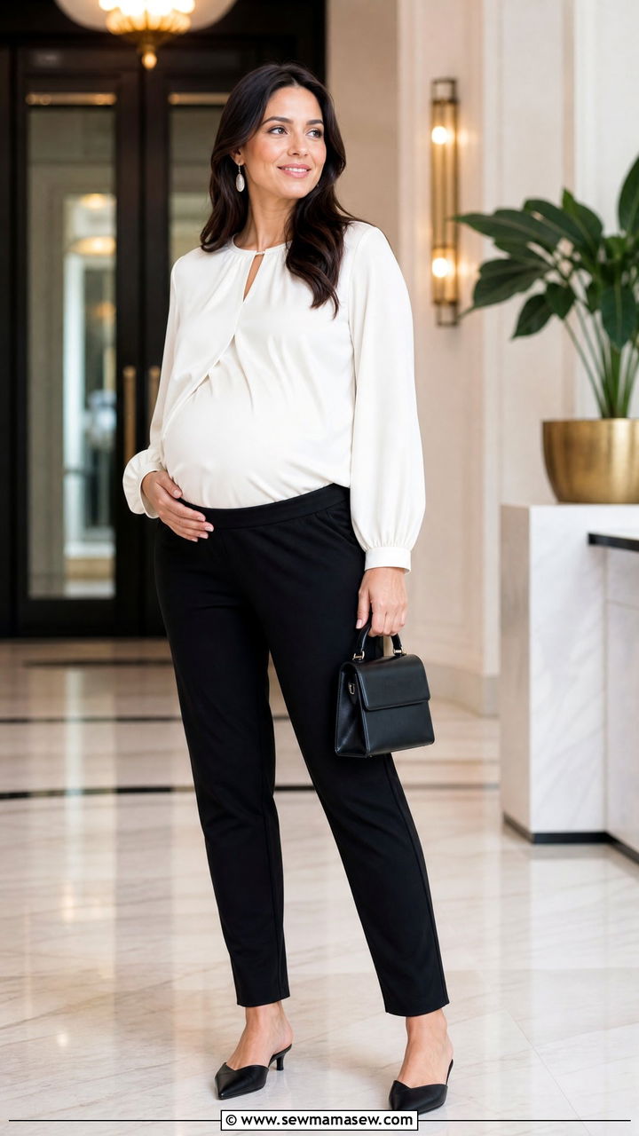 Maternity silk blouse and pull on pants interview - 25 Maternity outfit ideas work interview