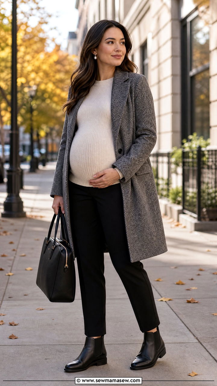 Maternity tailored trousers and sweater interview outfit - 25 Maternity outfit ideas job interview