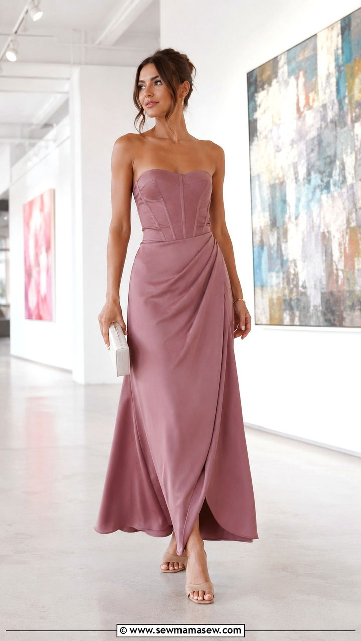 Mauve Corset Top With Maxi Skirt - 20 Wedding guest outfit ideas mauve dress