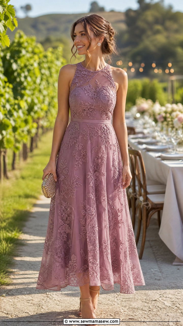 Mauve Embroidered Dress Wedding Guest - 25 Mauve wedding guest dress outfit ideas