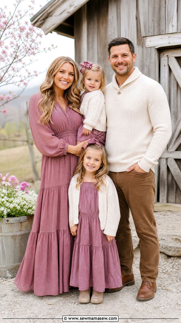 Mauve and Cream Coordinated Family Look - 25 Family spring photo outfit ideas