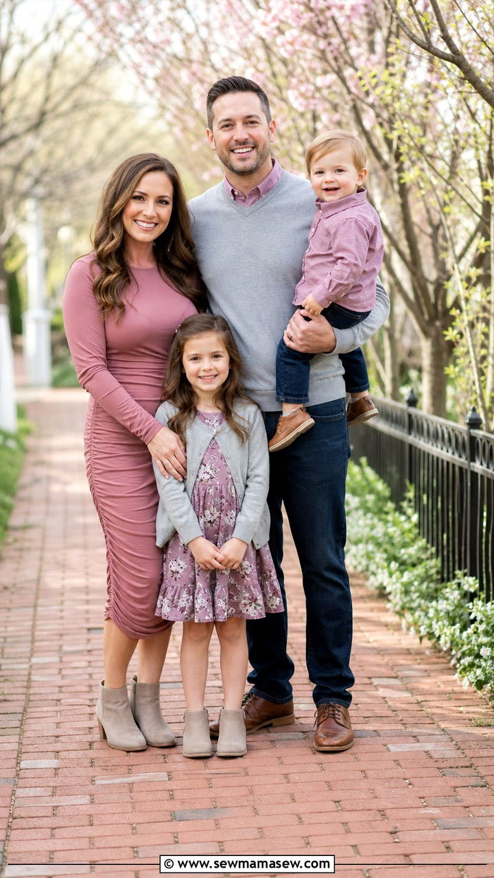 Mauve and gray spring family photo outfits - 40 Family photo outfit ideas