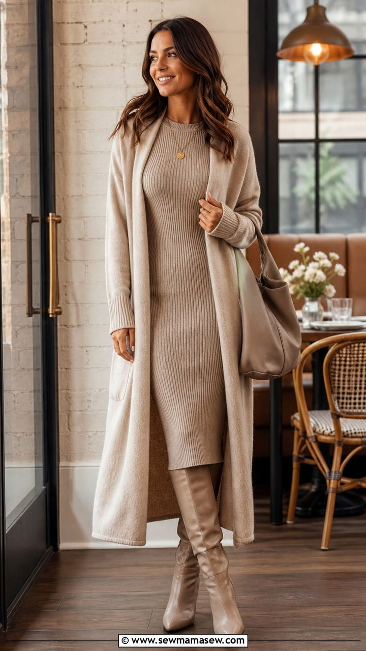 Maxi Cardigan And Fitted Dress Brunch Outfit - 40 Brunch outfits for women