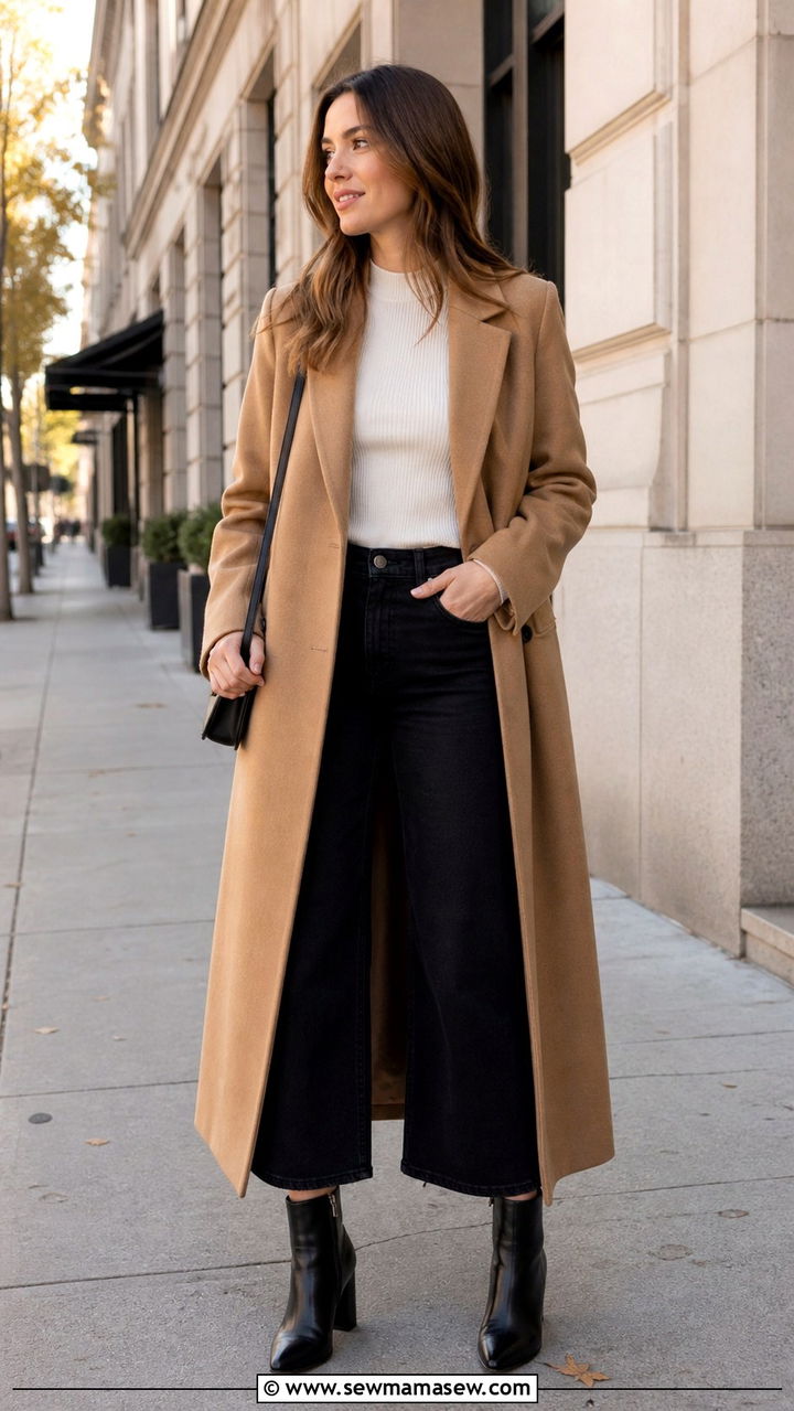 Maxi Coat With Ankle Boots and Cropped Wide Leg Jeans - 40 Maxi coat outfit ideas